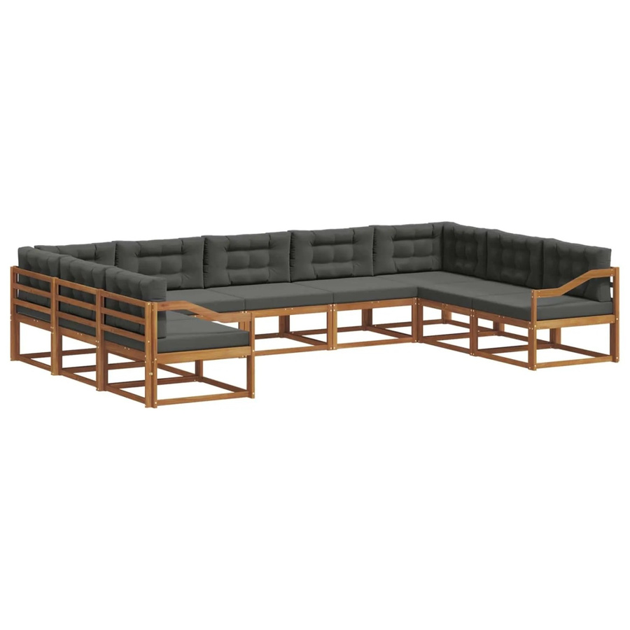 vidaXL Outdoor-Sofagarnitur 9-teilig aus Akazienholz in U-Form mit Kissen, Farbe: Natur und Anthrazit - Bild 2