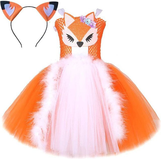 Weißer Oranger Fuchs Halloween Kostüm, Tutu Kleid mit Ohren, Mädchen, ab 7 Jahren - Bild 1