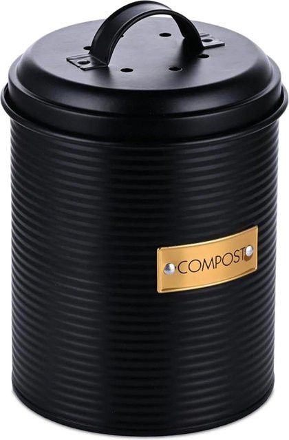 Relaxdays Komposteimer aus Stahl in Schwarz mit Geruchsfilter, Breite: 21,5 cm, Tiefe: 14 cm - Bild 1