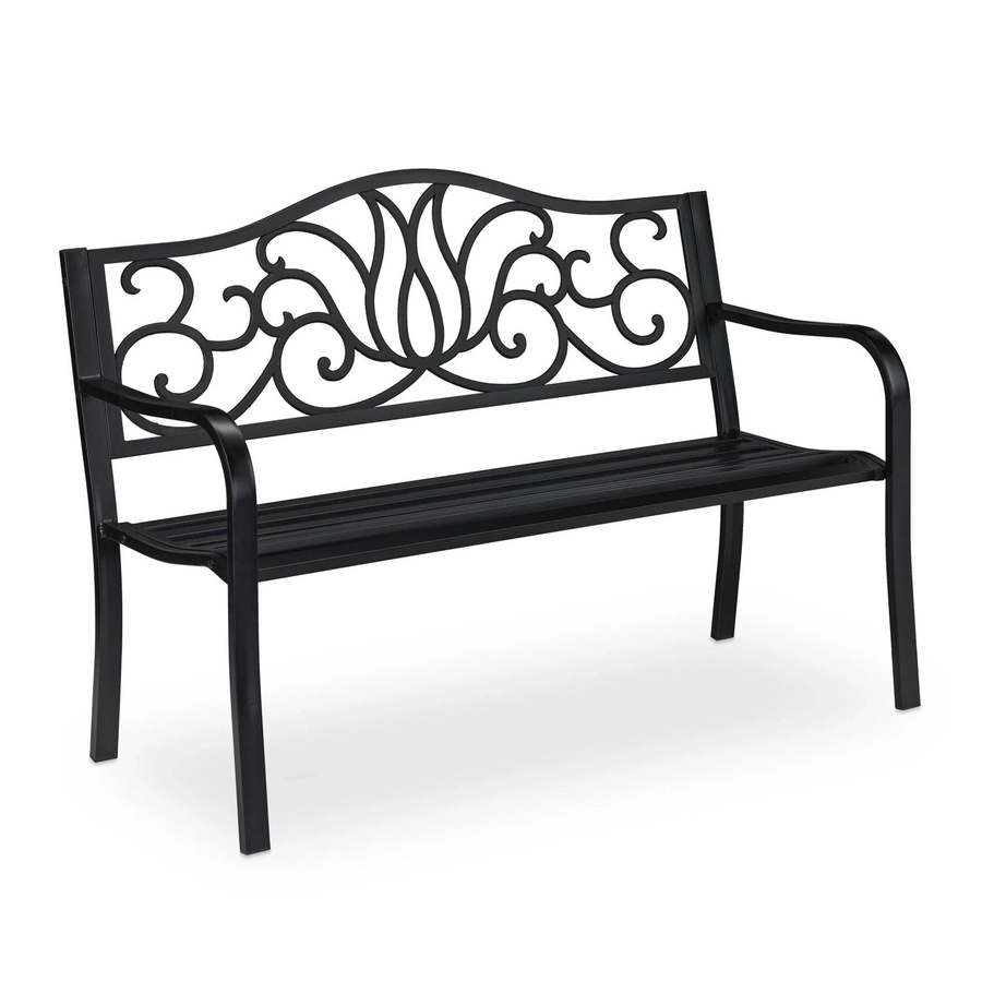 Relaxdays Gartenbank aus Stahl und Gusseisen für 2 Personen in Schwarz mit Rank-Design, B/T/H: 127,5 x 90 x 63 cm - Bild 2
