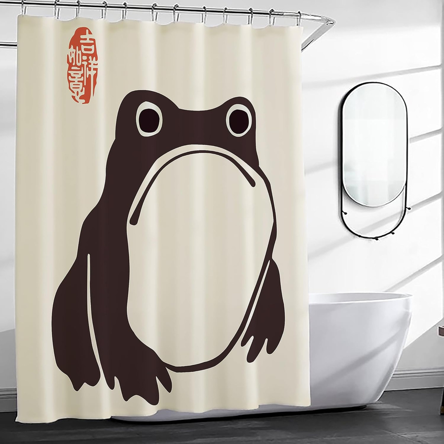 Baifenbai Home Furnishing Duschvorhang Frosch im asiatischen Stil Tinte, wasserdicht, B: 120 cm, H: 180 cm - Bild 2