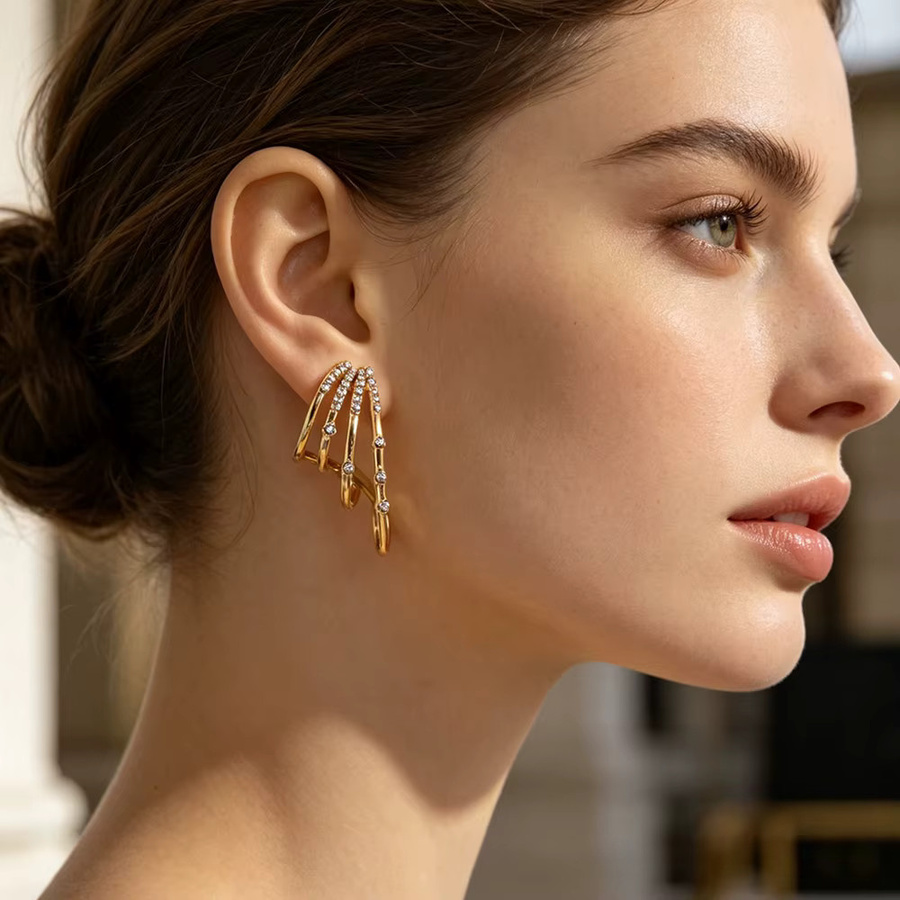 Lokaer Ohrringe Edelstahl, Gold, Zirkonia, Damen, Flügelmotiv - Bild 3