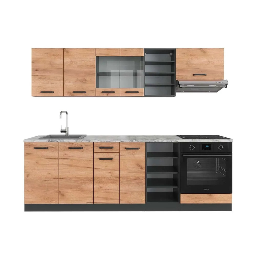 Vicco R-Line Küchenzeile Goldkraft Eiche Anthrazit mit Marmor Optik Breite: 240 cm - Bild 2