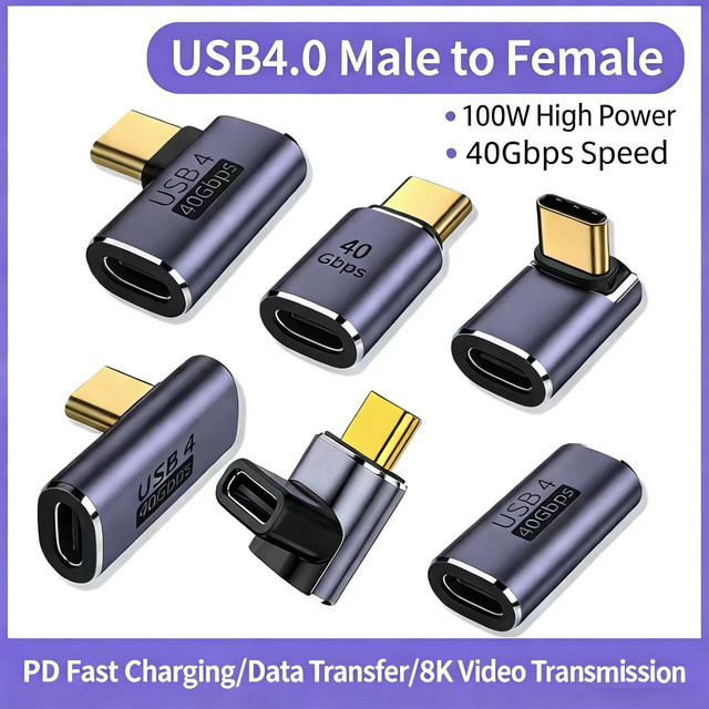 NNBILI USB4.0 OTG Typ-C 90-Grad-Adapter mit 100W Schnellladefunktion und 8K60HZ Datenübertragung für Macbook - Bild 1