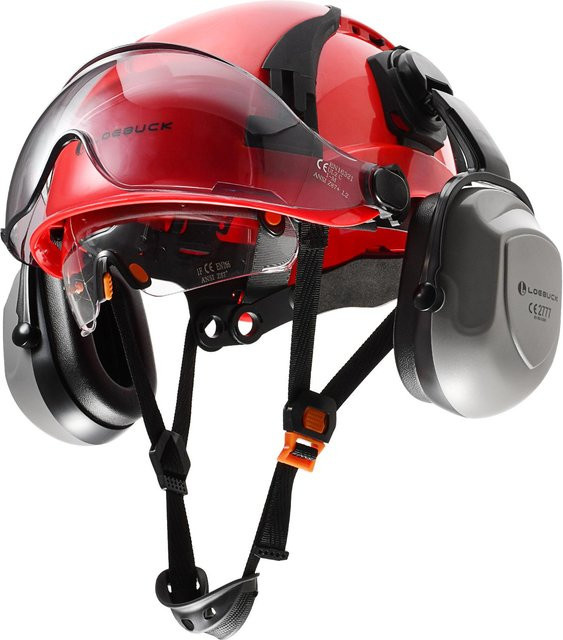 Schutzhelm LOEBUCK in Rot mit doppelter Sonnenblende und Gehörschutz (30 dB) nach EN 397 - Bild 1
