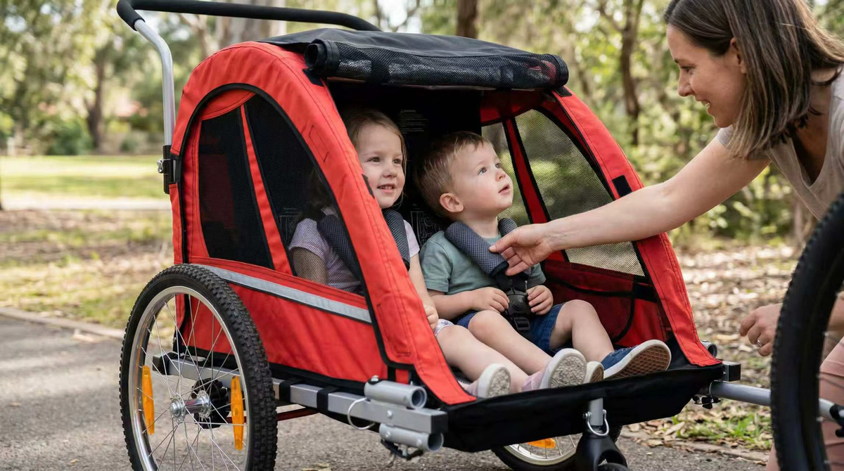 BT511 2-in-1 faltbarer Kinderfahrradanhänger und wandelbarer Kinderwagen in Rot mit abnehmbarem Vorderrad und Wetterschutz - Bild 5
