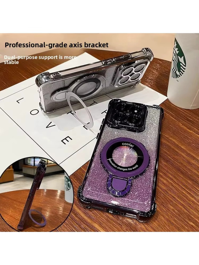 Stoßfeste galvanisierte Glitzer-Magnet-Hülle für Xiaomi 17T Pro, 15T Pro und 14T mit Ringständer und Farbverlauf in Multicolour und Blau - Bild 3