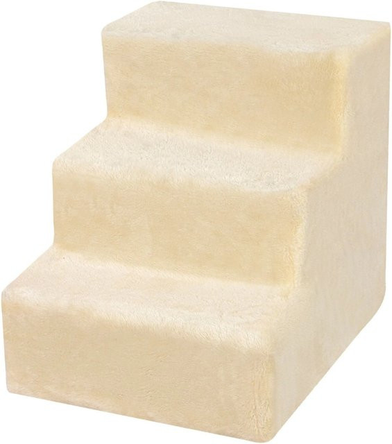 Relaxdays Hundetreppe aus MDF mit abnehmbarem Polyester-Bezug in Beige, 3-stufig, B: 36,5 cm, T: 35 cm, H: 45 cm - Bild 1