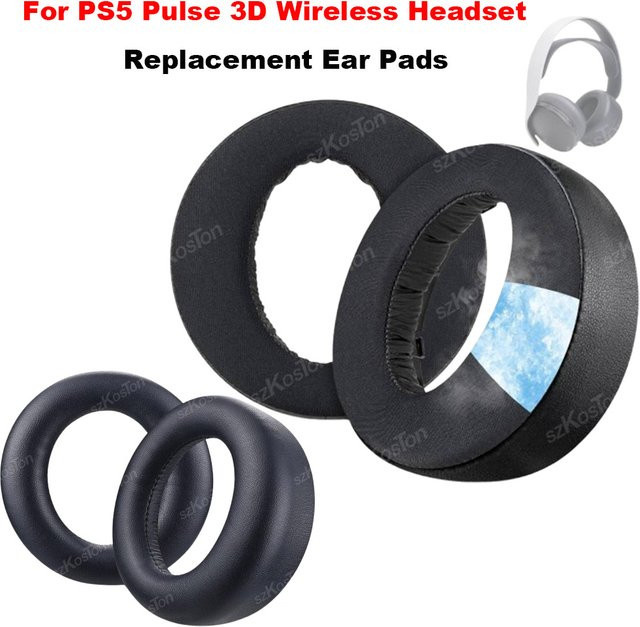 Sony Ersatz-Ohrpolster für PS5 Pulse 3D Wireless Headset in Schwarz aus weichem Proteinleder mit Kühlgel und Schaumstoff zur Geräuschisolierung - Bild 1