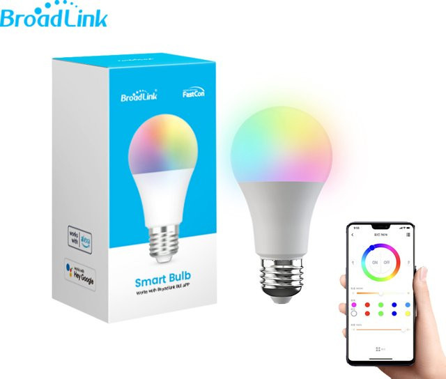 BroadLink Fastcon Smart RGB Musikglühbirne E27, dimmbar, Multicolor, Sprachsteuerung mit Alexa und Google Home, Weiß - Bild 1