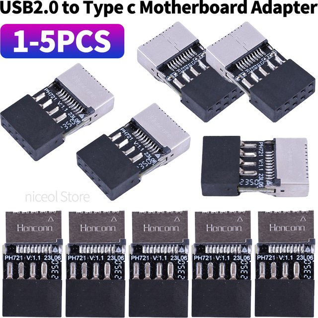 VODOOL USB 2.0 auf Type-E Adapter für USB-C Anschluss, 9-polige USB-2.0-Erweiterungskarte für Mac OS, Windows und Linux - Bild 1