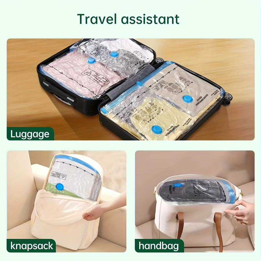 AGASHE 18-teiliges Set Vakuum-Kompressionsbeutel in Transparent mit tragbarer Handpumpe für Reisen und platzsparende Aufbewahrung (6 große, 6 mittelgroße, 6 kleine Beutel) - Bild 2