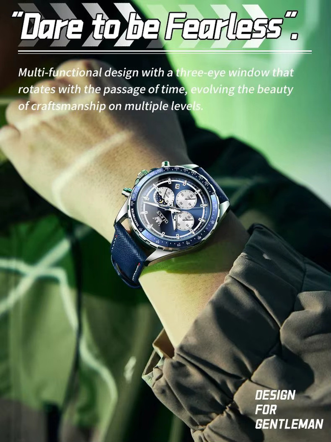 OLEVS Armbanduhr Chronograph, Quarz, Edelstahl, Blau, Herren - Bild 7