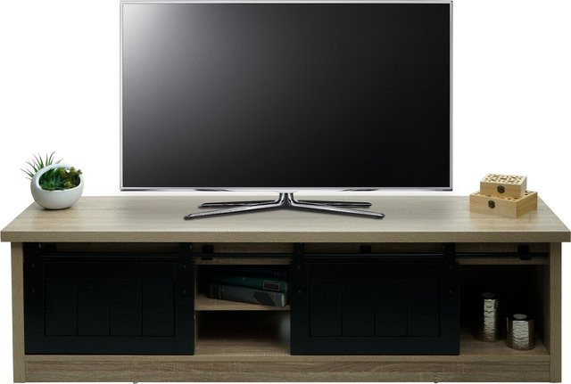 TV-Rack MCW-K75 Fernsehtisch im Industrial Design mit Schiebetüren aus Holz-Optik und Metall, naturfarben, B/T/H: 150 x 40 x 43 cm - Bild 1