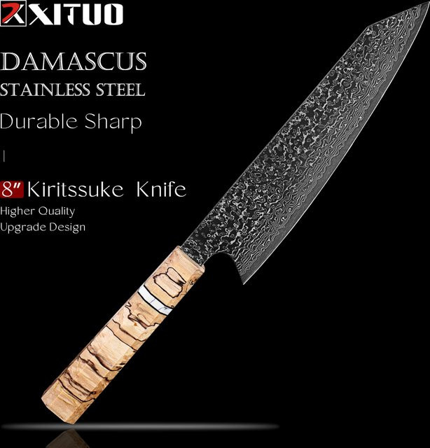 XITUO Kiritsuke Kochmesser mit Damaststahlklinge und achteckigem Holzgriff, 20,3 cm - Bild 1