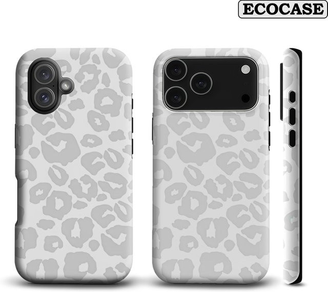 Hellgraue Handyhülle mit Leopardenmuster für Apple iPhone 17 16 15 14 13 12 11 Pro Max Plus mit doppelschichtiger Rückseite - Bild 1
