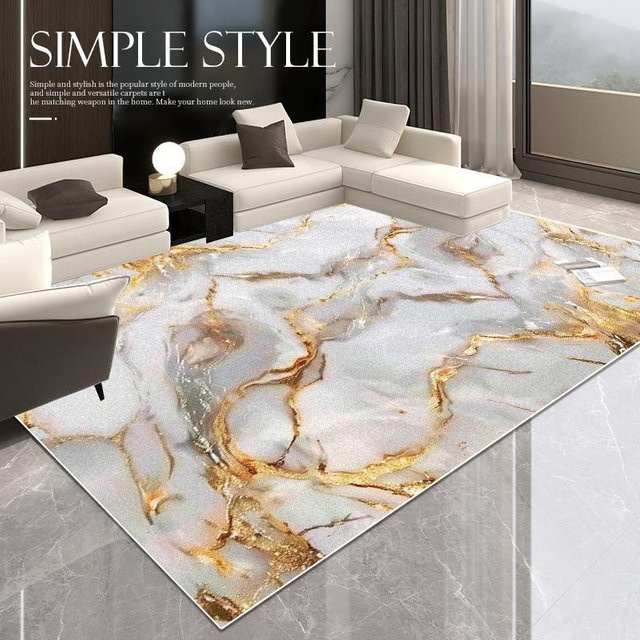 Karpetti Wohnzimmerteppich mit Marmor-Design in Weiß, weich und waschbar, B/T: 90 x 60 cm - Bild 1