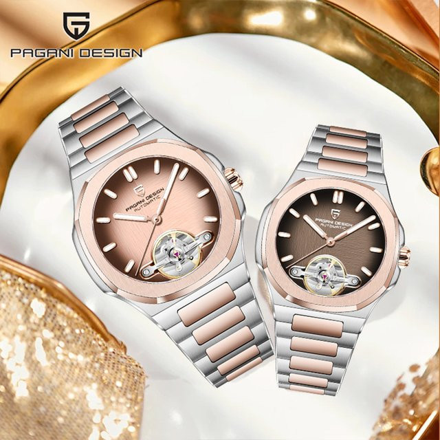 Pagani Design Tourbillon-Uhr, Edelstahl, Roségold, Saphirglas, Herren - Bild 1