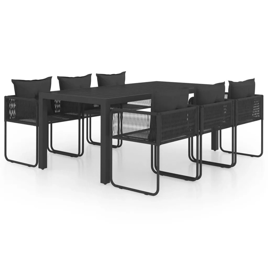 Furnicato Garten Essgruppe aus Aluminium und WPC in Schwarz mit Tisch und 7 Stühlen, B/T/H: 184,5 x 90 x 74 cm - Bild 2