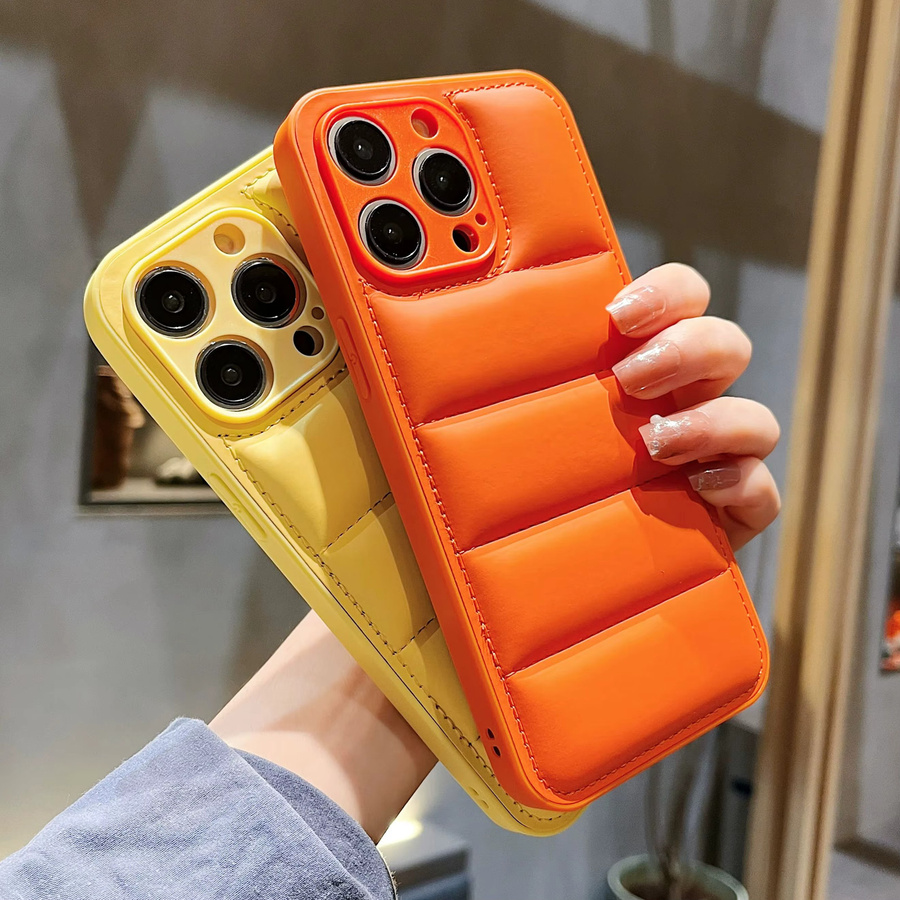 Silikon-Handyhülle im Daunenjacken-Design für Apple iPhone 11 bis 16 Pro Max Plus, inklusive Kameraschutz, Farbe: Blau - Bild 1