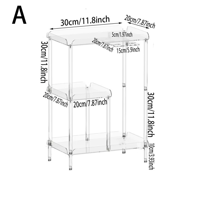 LIUSHADUOLA Acryl Beistelltisch in Transparent, Mehrschichtiges Wohnzimmer-Aufbewahrungsregal und Snacktablett im modernen Design - Bild 3