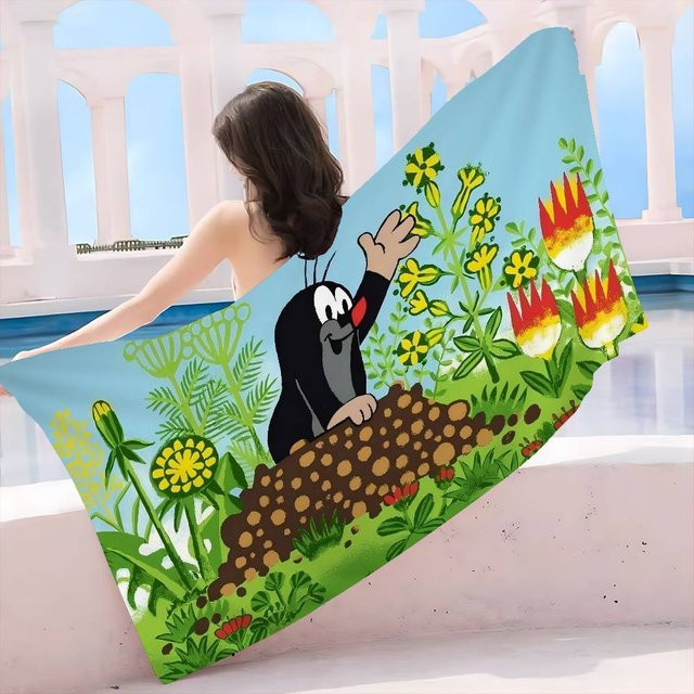 Ka Chen Muda Mikrofaser Strandtuch mit Maulwurf-Zeichentrickmotiv, Saugfähig und Weich, B: 45 cm, H: 90 cm - Bild 1
