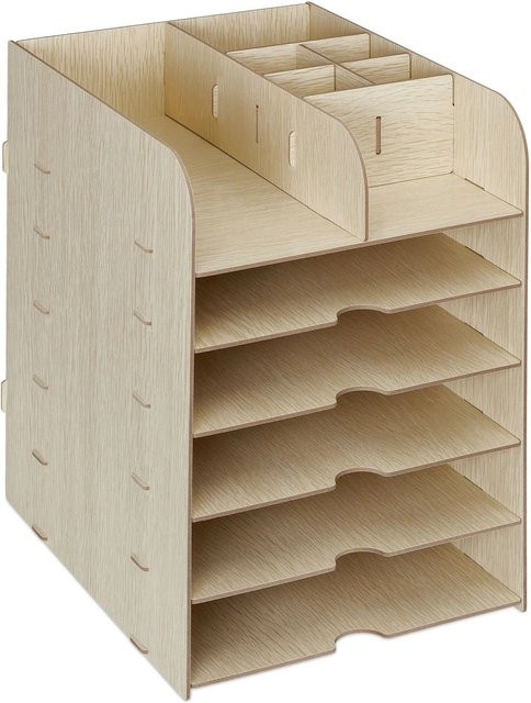 Relaxdays Schreibtisch Organizer aus MDF in Hellbraun mit 12 Fächern für A4, B/T/H: 34,5 x 25 x 32 cm - Bild 1