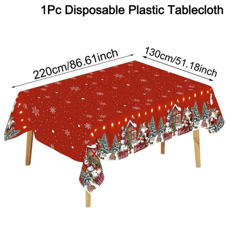VIKAMA Weihnachtstischdecke mit Weihnachtsmann Design in Rot für Weihnachten und Silvester - Bild 1