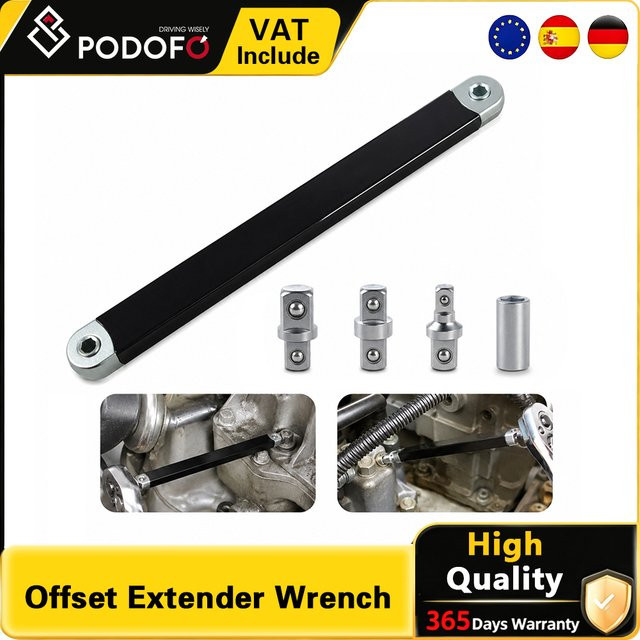 Podofo Kompakter Offset-Verlängerungsschlüssel aus Chrom-Vanadium-Stahl in Silber, verstellbarer Ratschen-Verlängerungsschlüsselsatz mit Schwenkkopf, Länge: 39 cm - Bild 1