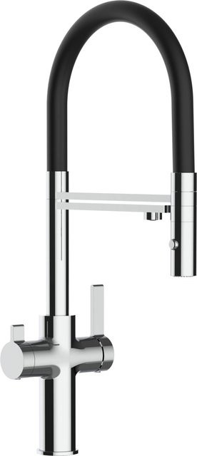 Vizio Küchenarmatur mit 3-Wege-Wasserhahn, Niederdruck-Einhebelmischer in Schwarz und Chrom mit 360° schwenkbarem Auslauf und abnehmbarer 2-Strahl-Handbrause - Bild 1