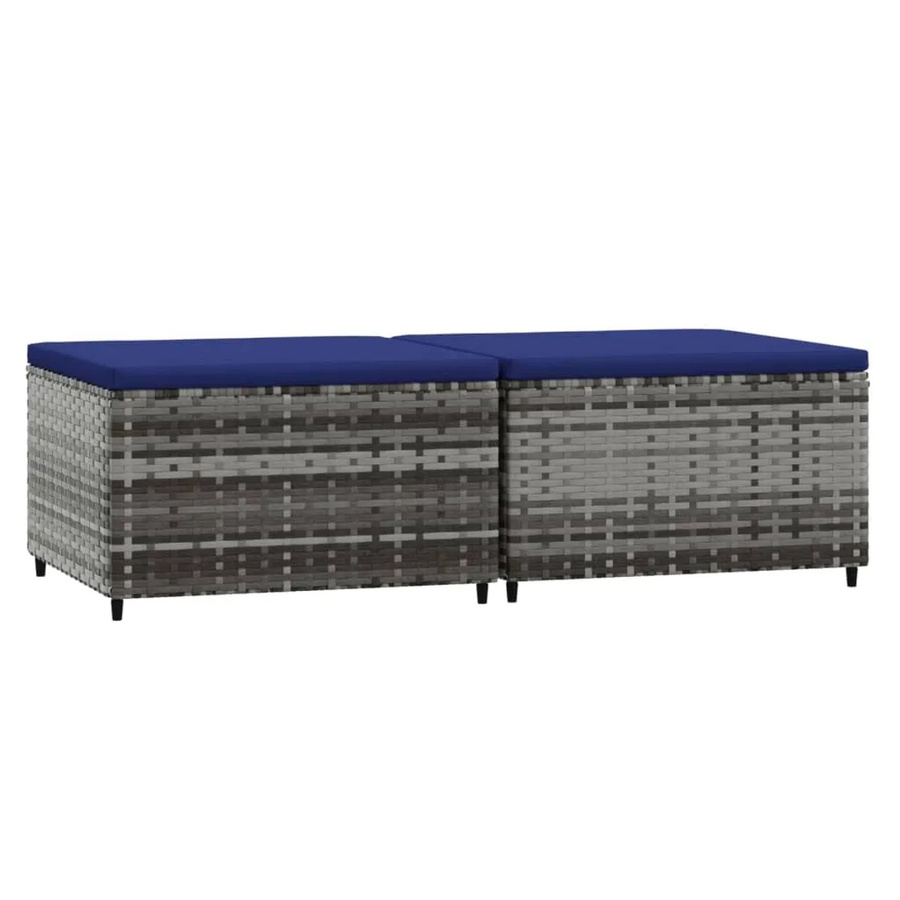 vidaXL Gartenhocker Set aus Poly Rattan mit Kissen in Grau und Blau, 2 Stück - Bild 2
