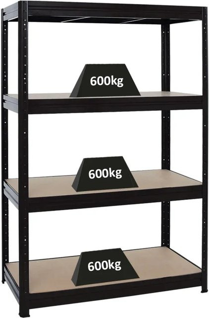 PROREGAL Schwerlastregal DINO Schwarz mit verstellbaren Fachböden aus MDF und Metall, H x B x T: 180 x 120 x 60 cm - Bild 1
