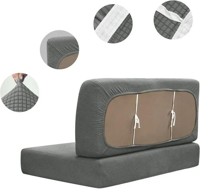 Waschbare Jacquard Stretch Kissenbezüge für Wohnmobil Essecke und Sitzbänke, 1 Set, Grau - Bild 1