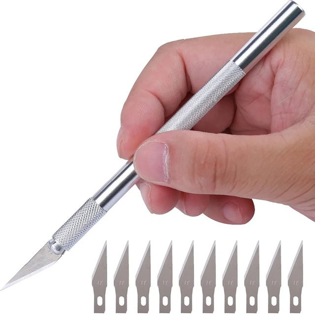 Metall Skalpell Set mit 5 Ersatzklingen in Silber für Gravur und Handwerk - Bild 1