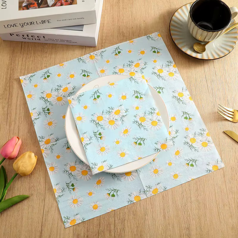 GUANYAO 20 Stück 2-lagige Servietten mit Gänseblümchen-Motiv für Party und DIY-Decoupage, B/B: 33 x 33 cm - Bild 3