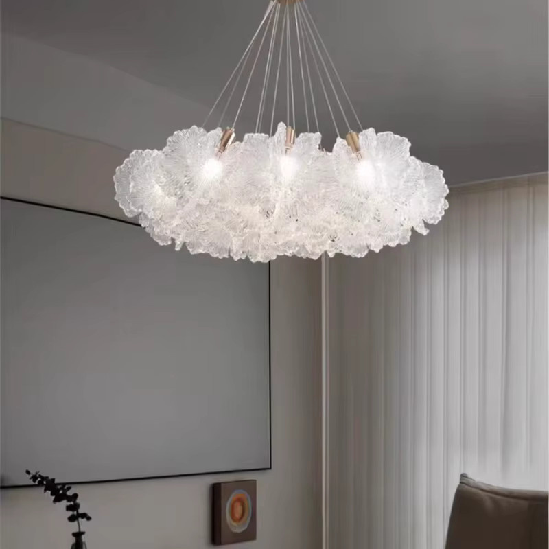 JIANKEXING Nordic Design Acryl Blumen Anhänger Lampe in Gold/Messing und Transparent, moderner Kronleuchter für Wohnzimmer und Schlafzimmer - Bild 3