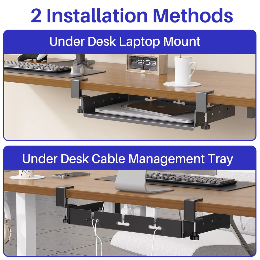 BEISHI Laptop-Halterung aus Metall in Schwarz mit Kabelmanagement für Home-Office und Gaming, Montage ohne Bohren - Bild 4