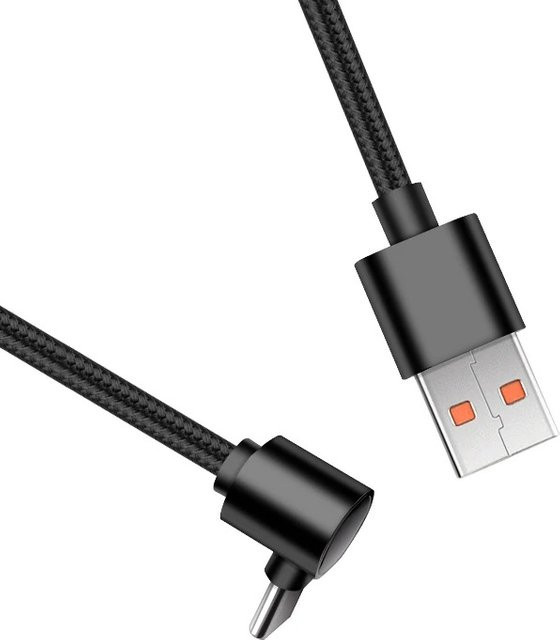 USB-A auf Typ-C Schnellladegerät Kabel mit 90 Grad Winkel, geflochtenes PD-Ladekabel für iPhone, Samsung und Xiaomi, Farbe: Schwarz - Bild 1