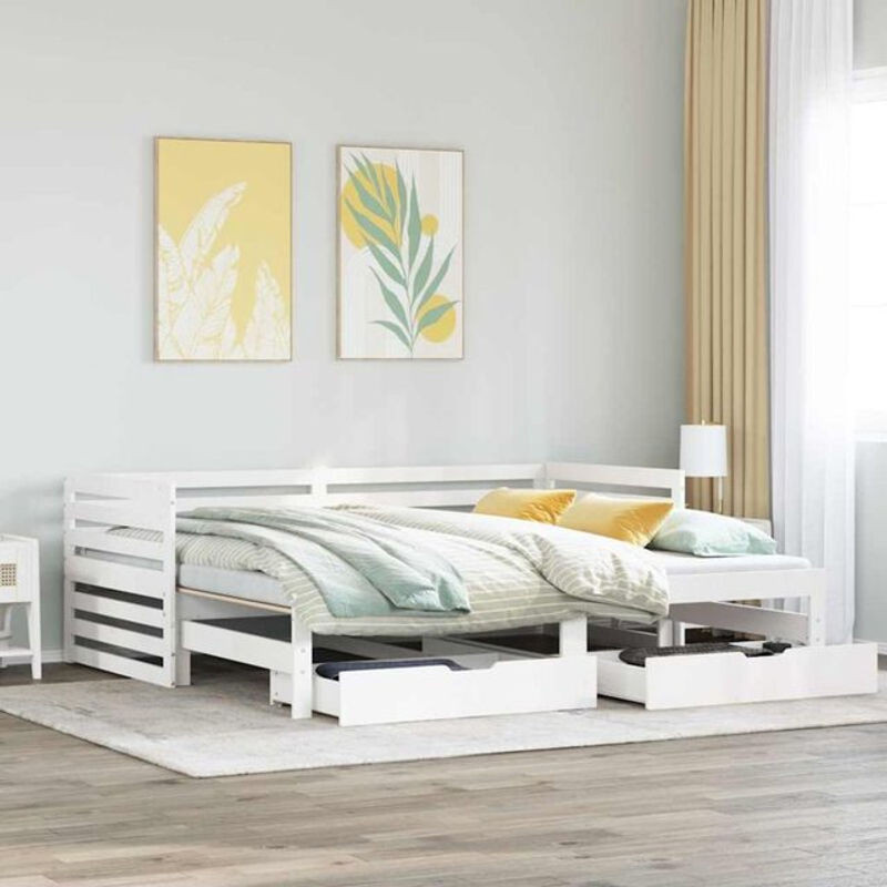 vidaxl Tagesbett aus Kiefer Massivholz mit Schubladen in Weiß, B/T/H: 200 x 90 x 68,5 cm - Bild 1