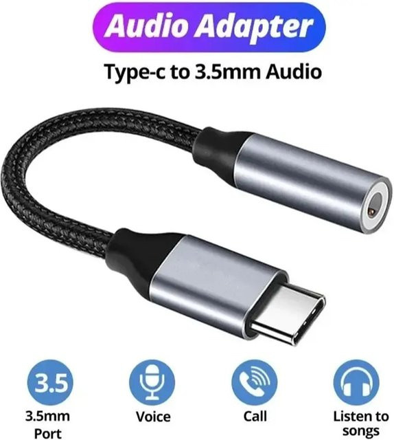 USB-C auf 3,5 mm Klinkenadapter Aux-Audiokabel in Grau für Samsung Galaxy, Huawei, Xiaomi, iPad Pro und iPhone - Bild 1