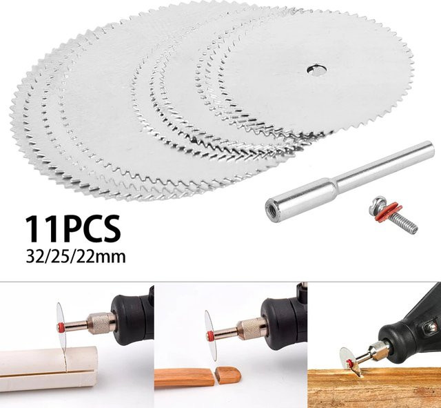 Vibratite 11-teiliges Mini-Kreissägeblatt Set aus Edelstahl in Silber für Drehwerkzeuge und PVC-Rohre - Bild 1