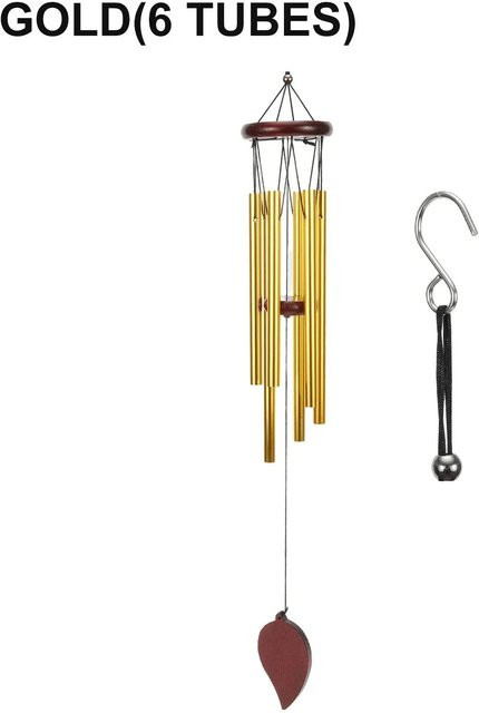 Glücksbringer Windspiele mit 6 Röhren als Glockenanhänger für die Heimdekoration in Beige und Gold - Bild 1