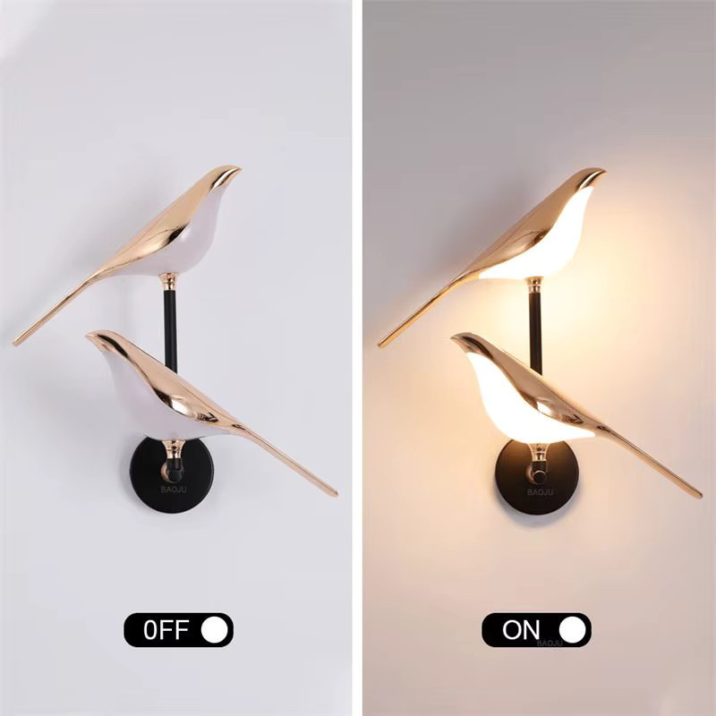 LEITELL LED Wandleuchte mit Elster-Vogel-Design, 360 Grad drehbar, Touch-Schalter, Nordic Stil für Küche und Korridor, in Gold oder Silber erhältlich - Bild 3