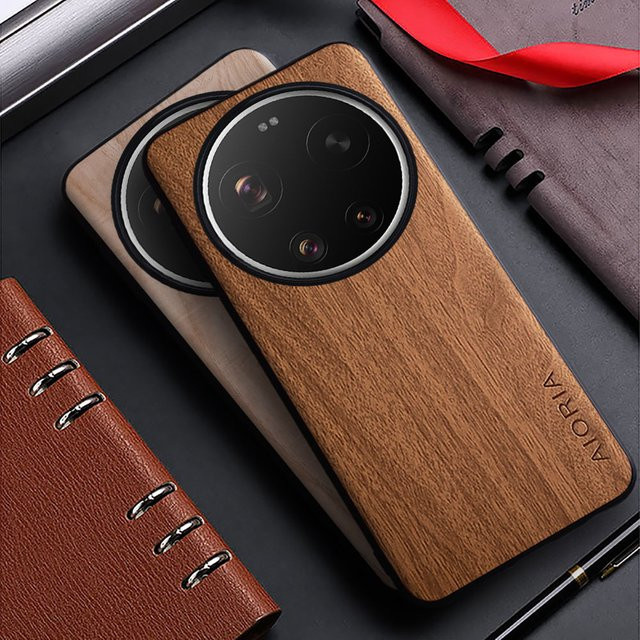 Lederhülle mit Bambus-Holzmuster für Xiaomi 17 Ultra 15T 14T 13T 12T 11T Pro 5G in Braun und Schwarz - Bild 1