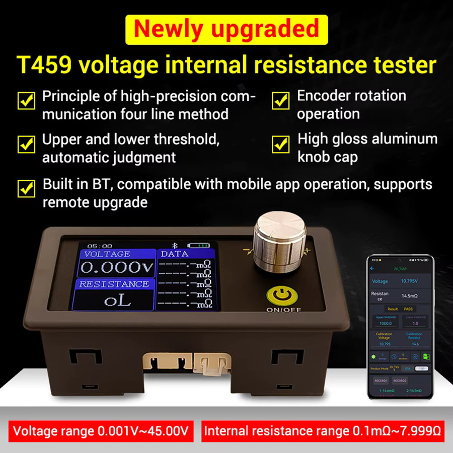 Aideepen T459 DC 5 V Vierdraht Batterie-Innenwiderstandstester mit Bluetooth und App-Display in Schwarz - Bild 4