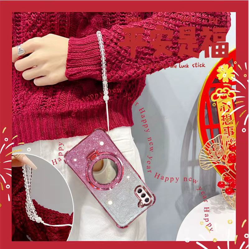 Stoßfeste Samsung Galaxy Note 10 und Note 10 Pro Handyhülle mit Glitzer-Effekt, Spiegelständer und Perlenarmband in Schwarz oder Pink - Bild 2