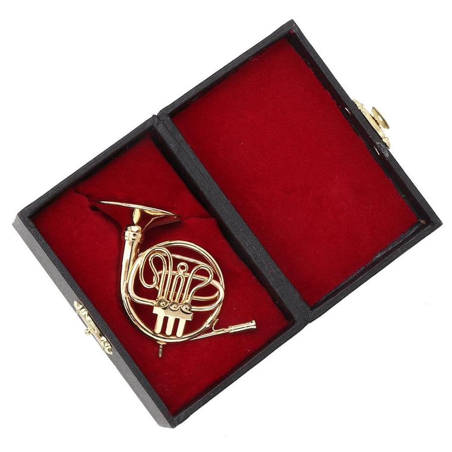 Miniatur Waldhorn aus Messing in Gold als dekoratives Musikinstrument-Ornament für die Tischdekoration - Bild 2