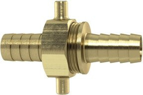 Riegler Schlauchverschraubung mit Übermutter aus Messing in Gold, G 1 x 19 mm, flache CH-Ausführung - Bild 1