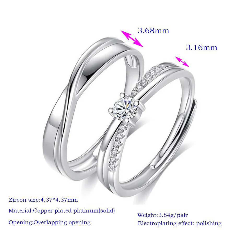 CXQNEWA Partnerringe, Kupfer, platinbeschichtet, Silber, Zirkonia, Unisex - Bild 2