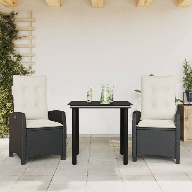 Vidaxl Gartenmöbel-Set aus Polyrattan mit Kissen, 3-teilig, Schwarz - Bild 1
